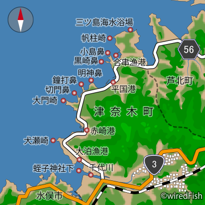 津奈木町の釣り場マップ