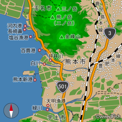 熊本市の釣り場マップ